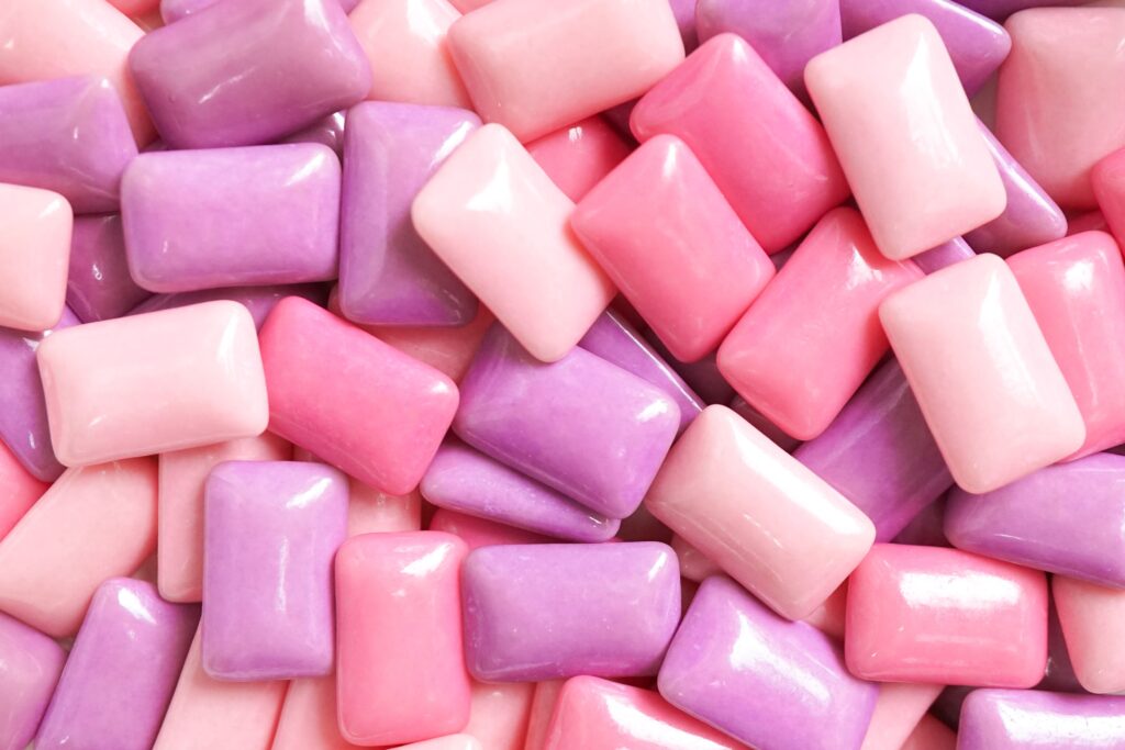 An array of pink sugar free gum